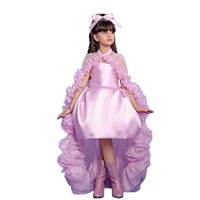 Robe bulle en satin pour filles avec col montant, cape en organza à volants, traîne détachable et bandeau à nœud assorti, costume de princesse pour anniversaire et scène