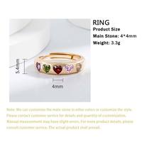 Modischer Ring Neuer Exquisiter Regenbogen-Herzform Damenring Luxuriöser Stilvoller Verstellbarer Glänzender Zirkon Vergoldeter Messing Hochwertiger Ring