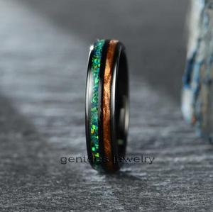 Bijoux pour hommes Bague de mariage personnalisée 6MM incrustation de tungstène Bague en opale concassée et en bois Bague de fiançailles pour femmes Bague de couple - Product Image 3