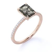 Bague de Fiançailles et de Mariage en Argent Sterling 925 avec Quartz Rutile Noir Naturel et Coupe Émeraude – Vente en Gros de Bijoux