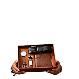 Custom Logo Men's 4pcs Business <b>Gift</b> Set with Watch Leather Wallet Belt Ideal <b>for</b> Father's Day Valentine's Day - Product Image 1