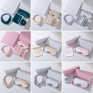 ชุดกล่องของขวัญสามชิ้นผ้าไหมจำลองยืดหยุ่นลำไส้ใหญ่หน้ากากปิดตาปลอกหมอนปิดกั้นแสง - Product Image 2