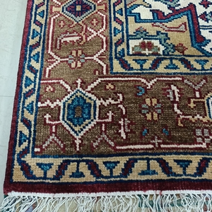 Vintage Heriz Hand Knotted Low Pile Wool <b>Carpet</b> 8x10 ft Geometric Pattern Super Soft Eco Friendly Medium Thickness for Prayer - Product Image 2
