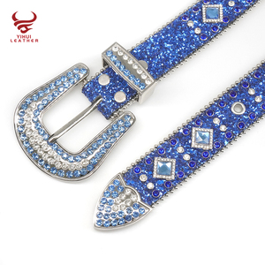 Fashion Designer BB Belts Bling Bling Diamond Cintura Top Seller Western <strong>Rockstar</strong> Blue Rhinestones Belt for Man - Product Image 4