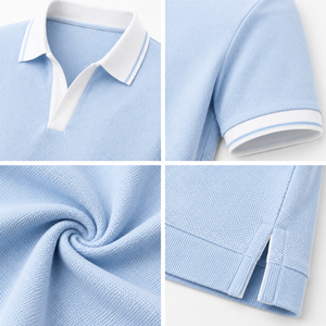 <b>Sky</b> <b>Blue</b> Honeycomb Polo Shirt For Men Custom Logo Premium Textured Knit Short Sleeve Golf <b>Top</b> OEM ODM Manufacturer Supplier - Product Image 3