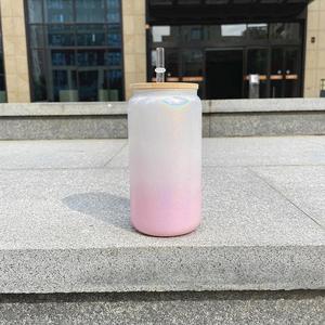 Vasos de Vidrio con Tapa y Pajita para Refrescos, Cerveza y Café, de 15oz y 16oz, Blancos, Rosados, con Brillo, Efecto Ombre y Purpurina, para Sublimación - Product Image 3