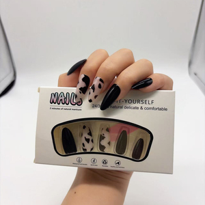 <span class=keywords><strong>Uñas</strong></span> Postizas <span class=keywords><strong>de</strong></span> ABS, Color Negro Almendrado y Estampado <span class=keywords><strong>de</strong></span> Vaca, <span class=keywords><strong>Uñas</strong></span> a Presión Reutilizables, Arte <span class=keywords><strong>de</strong></span> <span class=keywords><strong>Uñas</strong></span>, 24 Piezas al por Mayor - Product Image 4
