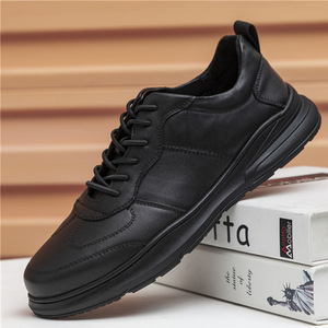 Chaussures de marche pour hommes en cuir de vache véritable, bout rond, lacets, doublure en maille respirante, semelle extérieure en caoutchouc, style décontracté - Product Image 1