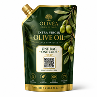 Pochette personnalisée avec bec verseur pour huile d'olive extra vierge, avec code QR pour l'identification et l'embouteillage traçable