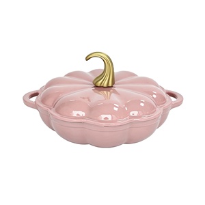 <span class=keywords><strong>Cocotte</strong></span> décorative <span class=keywords><strong>en</strong></span> <span class=keywords><strong>fonte</strong></span> émaillée de style français, forme citrouille, pour service et cuisson - Product Image 2