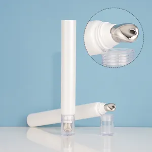 Tubo vuoto per crema per gli occhi da spremere con siero cosmetico con applicatore in metallo a sfera d'acciaio tubo per crema per gli occhi morbido bianco da 20g all'ingrosso