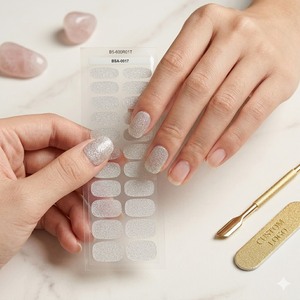 Faux ongles en gel blanc nacré, <span class=keywords><strong>20</strong></span> bandes, boîte cadeau tiroir, sans UV, finition professionnelle de salon, à presser, vente en gros pour mariée - Product Image 2