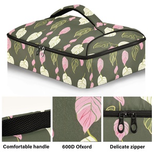 Hawaiian Custom Green Flower Aluminum Foil Insulated Thermal Cooler Bag Pizza Casserole Pans Carrier Cooler Bag on Delivery - Product Image 2