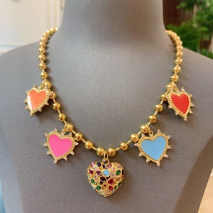 <span class=keywords><strong>BD</strong></span>- B4959 Les jolies filles préfèrent le collier coeur en émail rose bijoux fins collier cz collier plaqué or mode - Product Image 4