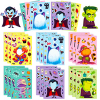 Lot de 6 autocollants créatifs DIY à expressions changeantes pour Halloween, thèmes vampire, momie, citrouille, cadeau puzzle