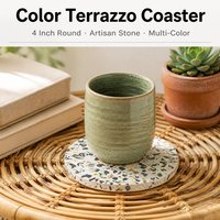 Sous-verre en terrazzo artisanal moderne avec motif de luxe, ensemble de dessous-de-verre ronds en pierre pour table basse, bar à domicile, décoration de bureau