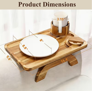 <span class=keywords><strong>Plateau</strong></span> pliable en bois d'acacia et bambou pour accoudoir de <span class=keywords><strong>canapé</strong></span> avec support de téléphone rotatif, portable, à un seul niveau, pour la maison et la cuisine - Product Image 6