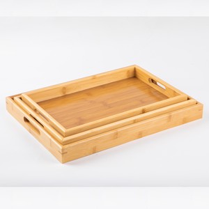 WanuoCraft Vente en gros de plateau de service de <span class=keywords><strong>table</strong></span> à café et thé personnalisé Grand plateau de service en bambou avec poignée <span class=keywords><strong>pour</strong></span> fruits, nourriture et assiettes - Product Image 1