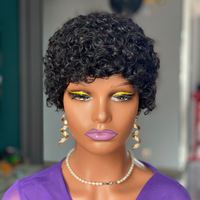 Perruques Courtes Bouclées Xuchang en Cheveux Naturels, Perruque Faite à la Machine, Coiffure Bouclée en Laine, 0,12 kg, Sans Lacets