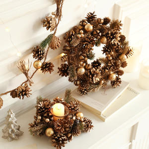 Décoration de <span class=keywords><strong>Noël</strong></span> en forme de pomme de pin, ensemble de bougeoirs en bois, guirlande, pomme de pin rétro, décoration en poudre dorée <span class=keywords><strong>rose</strong></span> collante - Product Image 1