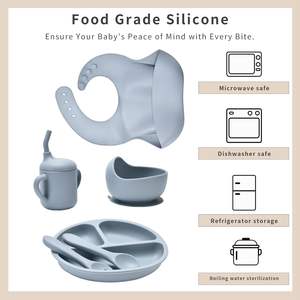 Plato de Silicona para Productos para Bebés, Libre de BPA, Juego de Alimentación de Silicona para Bebés, Cubertería para Niños Pequeños, Plato, Babero, Tazón, Cuchara, Tenedor - Product Image 3