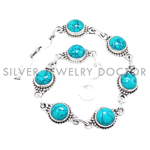 100% Sterling Silver <b>Bracelet</b> Come With Round Cut Turquoise <b>Gemstone</b> Made From 925 Sterling Silver Unique Handmade Jewelry - Product Image 1