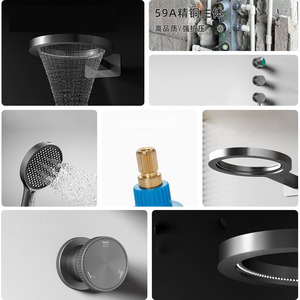 Juego de ducha integrado de latón completo de gama alta montado en la Pared | Aro de baloncesto creativo Rociador de techo Temperatura termostática digital - Product Image 3