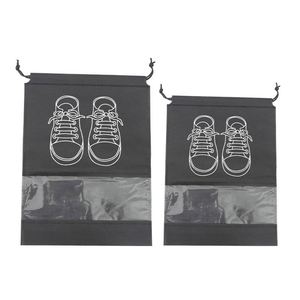 Sac à chaussures de voyage portable en non-tissé réutilisable et écologique avec logo personnalisé, fenêtre transparente et cordon de serrage, haute qualité - Product Image 4