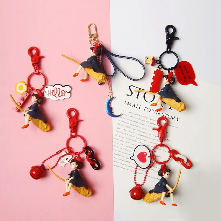 Kiki's Delivery Service Anime Cartoon Keychain For Women Trinket Metal Key Chains Ring Car Bag Pendent Charm Child Toys