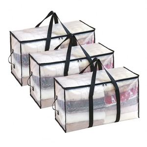 Custom Heavy-Duty Clear Storage <b>Tote</b> with Reinforced Handles for Living Room Blankets Bedding Clothes - Product Image 3