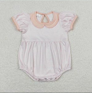 Rompers a cuadros en rosa y blanco para bebés varones y niñas - Product Image 2