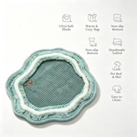 Tapis pour animaux de compagnie en peluche rectangulaire 84x80cm, tissé à la main, moderne, pour chat et chien, vert sauge uni, antidérapant, facile à nettoyer, fermeture à boucle et crochets