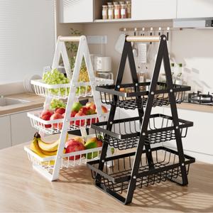 Panier à fruits en métal à plusieurs niveaux pour comptoir de cuisine, antirouille, support de rangement pour fruits et légumes avec panier en fil métallique carré pour pique-nique - Product Image 5
