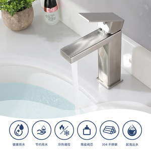 Jboyun Square Basin Faucet 304 Stainless Steel Single Handle Ceramic Valve Core <b>Deck</b> Mounted For Bathroom Sink - Product Image 2