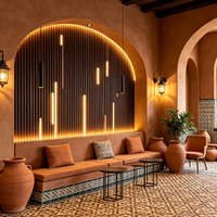 Panel de Pared WPC de Fibra de Bambú Clásico Moderno con Luz LED, Sustituto de Madera, Acanalado, Ignífugo, Insonorizado, para Exteriores, Hogar y Hotel