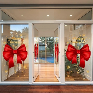 Autocollants de <span class=keywords><strong>Noël</strong></span> en forme de nœud rouge pour fenêtres, décorations de vacances, adhésifs pour vitres, <span class=keywords><strong>film</strong></span> pour fenêtre givrée pour porte d'entrée, décoration d'hiver - Product Image 1