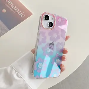 亚马逊工厂价格定制设计粉色花朵图案软TPU女孩手机外壳iPhone 14 plus 13 pro max外壳