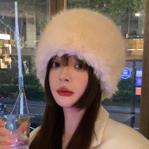 Women's <b>Rabbit</b> Fur Earflap Hat White Thickened Warm Winter Bucket Hat For Cold Weather Female - Product Image 3
