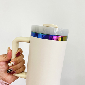 20 pacchetto USA magazzino rivestito in polvere 40oz arcobaleno placcato in acciaio inox Tumbler con manico e coperchio di paglia per incisione Laser - Product Image 5