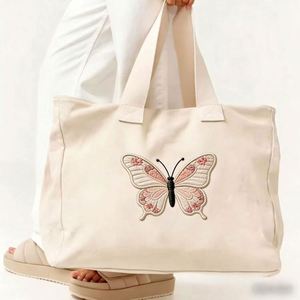 Sac fourre-tout grande capacité personnalisé avec logo, pour femme, en toile naturelle, avec sangle robuste et design brodé, style bagage - Product Image 2