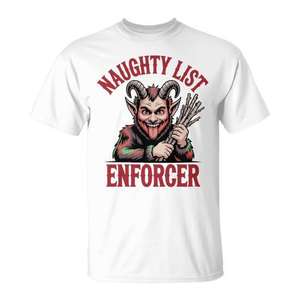 Camiseta Naughty List Enforcer con diseño navideño, unisex, cuello redondo, manga corta, promocional para adultos - Product Image 1