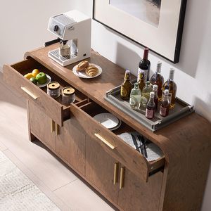 <span class=keywords><strong>Buffet</strong></span> moderne incurvé de 59 pouces, armoire de rangement avec tiroirs et étagères réglables, table console en <span class=keywords><strong>bois</strong></span> certifiée FSC pour la maison - Product Image 4