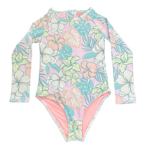 Maillot de bain une pièce à manches longues pour filles, imprimé plage estival mignon, maillot de bain hawaïen personnalisé en nylon doux pour filles - Product Image 4