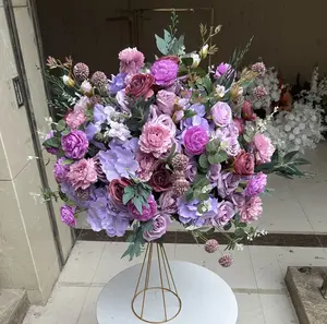 Penjualan laris desain ungu warna baru hiasan tengah meja bola bunga untuk dekorasi bunga pernikahan pengaturan acara