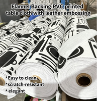 Nappe en PVC avec envers en flanelle non tissée à motifs floraux, designs blancs et noirs, résistante à l'huile et à l'eau, en rouleau