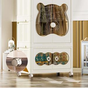 Armoire de rangement pour bébé à 4 niveaux pliable pour le <span class=keywords><strong>salon</strong></span>, armoire à vêtements portable en plastique blanc avec tiroirs et roulettes - Product Image 4
