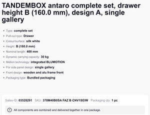 Blum1 BOX Antaro 378M FAZ Sistema Cassetti con Barra Quadrata <span class=keywords><strong>e</strong></span> Chiusura Ammortizzata, Altezza <span class=keywords><strong>B</strong></span>, Bianco, Capacità di Carico Dinamica: 30 kg - Product Image 2