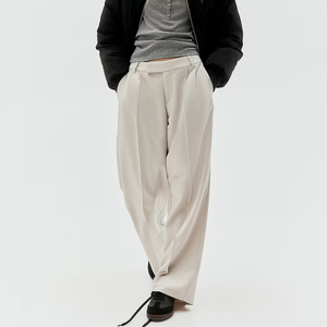 OEM vente en gros vêtements formels décontractés ceinture allongée braguette zippée jambes larges droites coupe ample pantalon pour femmes en sergé sur mesure - Product Image 1