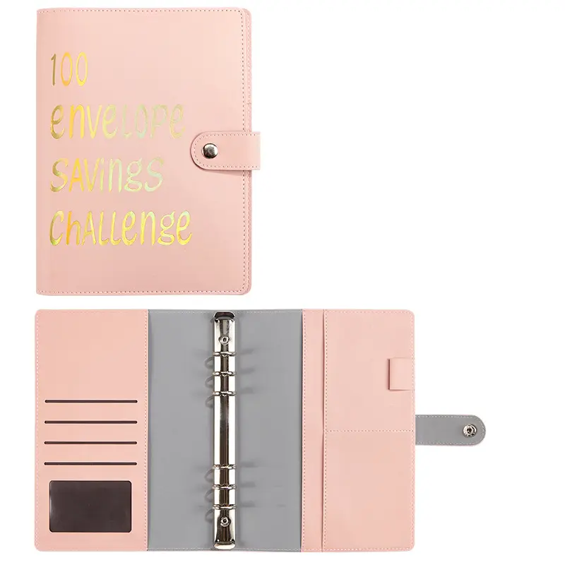 100 busta di risparmio sfida raccoglitore Notebook con buste e adesivi A5 Budget Planner in pelle 8 colori risparmiando denaro