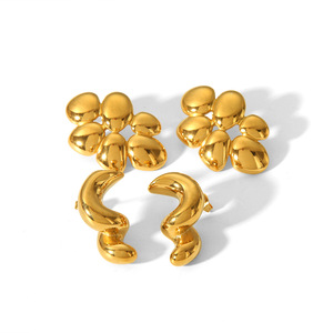 Geometric Irregular Teardrop <b>Stud</b> Earrings 18K Gold <b>Titanium</b> Steel Fashion Jewelry For Women - Product Image 5